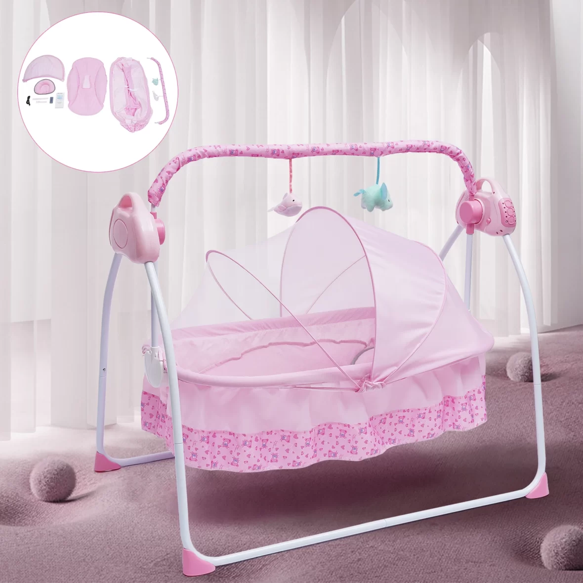 5-Gears-Electric-Auto-Swing-Baby-Crib-Cradle-Sleep-Bed-Infant-Rocker-Net-Music-Bluetooth-Music-4