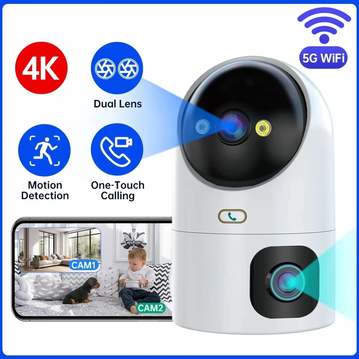 Câmara Jooan 4K PTZ IP com Zoom 10x e Dupla Lente para Monitorização de Bebés