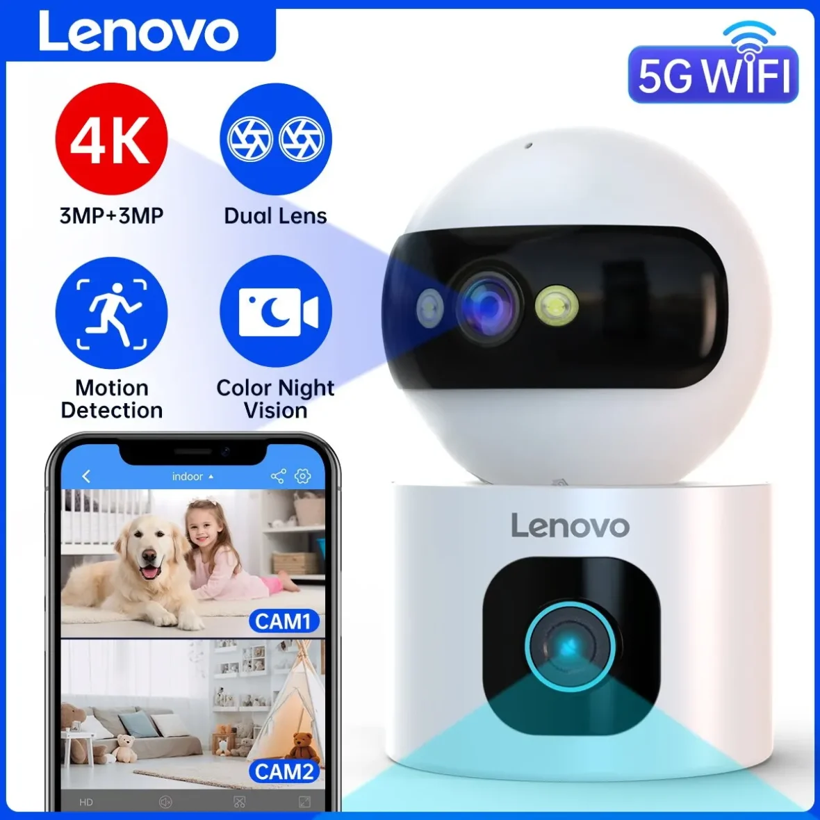 Monitor de bebé Lenovo 2K PTZ IP Camara 5G WiFi